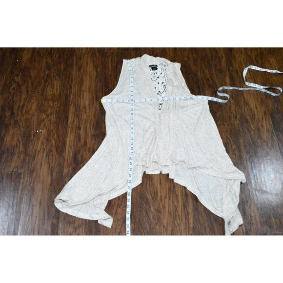Rue 21 White Gray Heather Open-Front Vest Crochet Back Shawl Women's Size Large - Picture 2 of 5